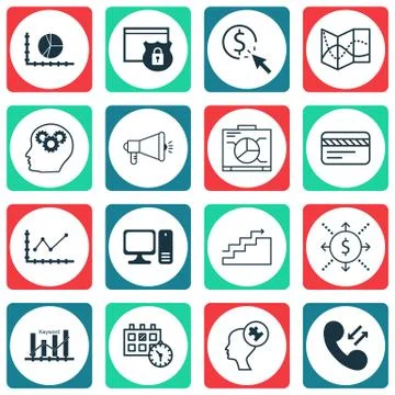 Set Of 16 Universal Editable Icons For Advertising, Transportation And Market Stock Illustration