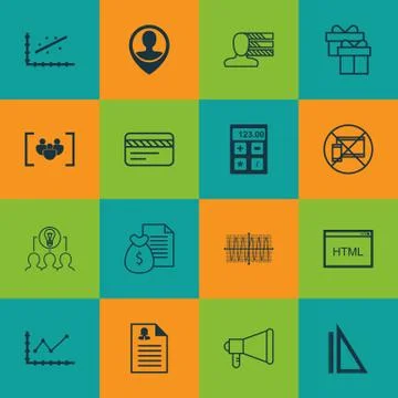 Set Of 16 Universal Editable Icons For Travel, Marketing And Transportation T Illustrazione stock