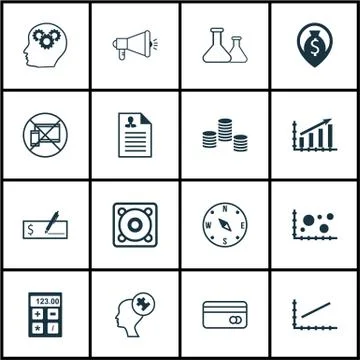 Set Of 16 Universal Editable Icons For Human Resources, Travel And Hr Topics. Stock Illustration