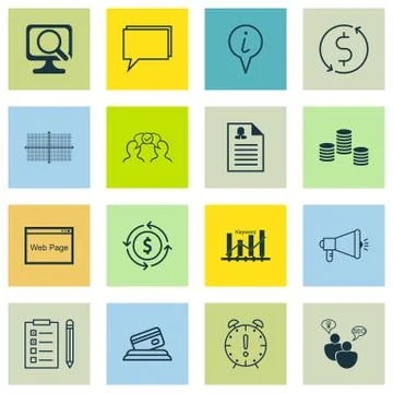 Set Of 16 Universal Editable Icons For Project Management, SEO And Transporta Stock Illustration