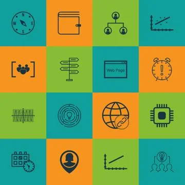 Set Of 16 Universal Editable Icons For Human Resources, SEO And Business Mana Stock Illustration