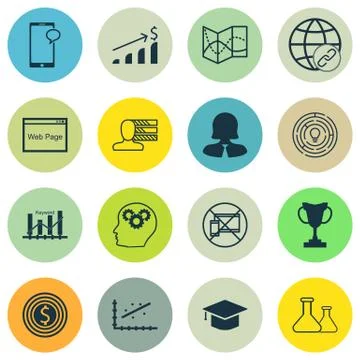 Set Of 16 Universal Editable Icons For Education, Management And Statistics T Stock Illustration