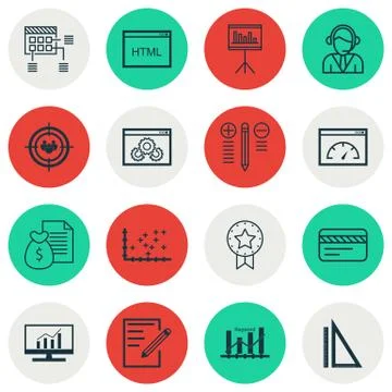 Set Of 16 Universal Editable Icons For Education, Marketing And Statistics To Stock Illustration