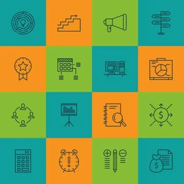 Set Of 16 Universal Editable Icons. Can Be Used For Web, Mobile And App Desig Stock Illustration