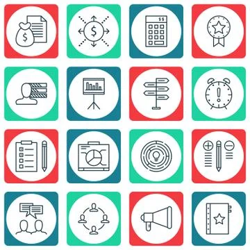 Set Of 16 Universal Editable Icons. Can Be Used For Web, Mobile And App Desig Stock Illustration