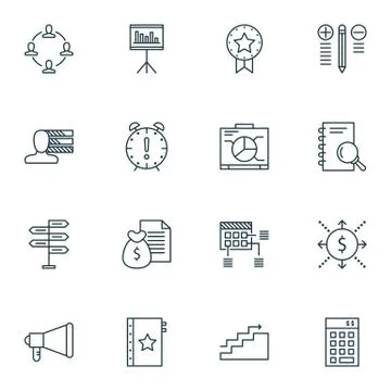 Set Of 16 Universal Editable Icons. Can Be Used For Web, Mobile And App Desig Stock Illustration