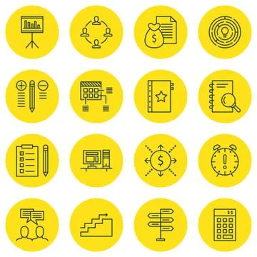 Set Of 16 Universal Editable Icons. Can Be Used For Web, Mobile And App Desig Stock Illustration