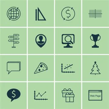 Set Of 16 Universal Editable Icons. Can Be Used For Web, Mobile And App Desig Stock Illustration