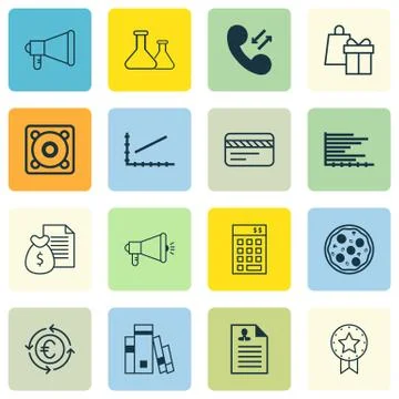 Set Of 16 Universal Editable Icons. Can Be Used For Web, Mobile And App Desig Stock Illustration