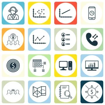 Set Of 16 Universal Editable Icons. Can Be Used For Web, Mobile And App Desig Ilustración de archivo