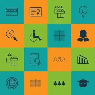 Set Of 16 Universal Editable Icons. Can Be Used For Web, Mobile And App Desig Stock Illustration