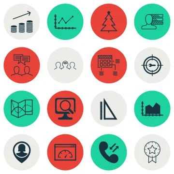 Set Of 16 Universal Editable Icons. Can Be Used For Web, Mobile And App Desig Stock Illustration