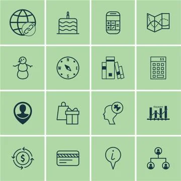 Set Of 16 Universal Editable Icons. Can Be Used For Web, Mobile And App Desig Illustrazione stock