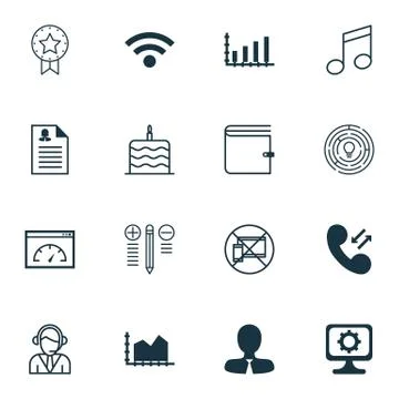 Set Of 16 Universal Editable Icons. Can Be Used For Web, Mobile And App Desig Stock Illustration