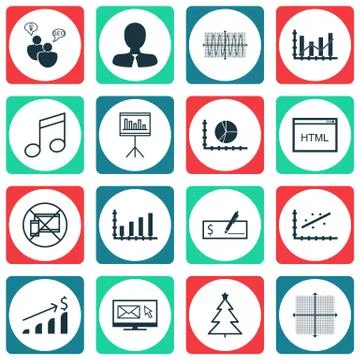 Set Of 16 Universal Editable Icons. Can Be Used For Web, Mobile And App Desig Stock Illustration