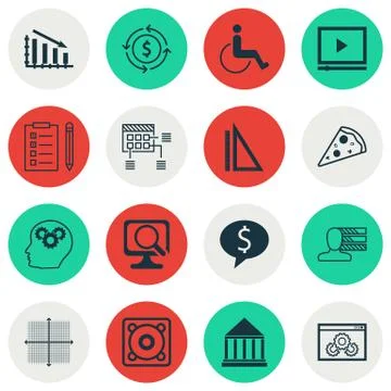 Set Of 16 Universal Editable Icons. Can Be Used For Web, Mobile And App Desig Stock Illustration