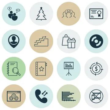 Set Of 16 Universal Editable Icons. Can Be Used For Web, Mobile And App Desig Stock Illustration