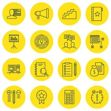 Set Of 16 Universal Editable Icons. Can Be Used For Web, Mobile And App Desig Stock Illustration