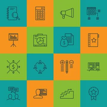 Set Of 16 Universal Editable Icons. Can Be Used For Web, Mobile And App Desig Stock Illustration