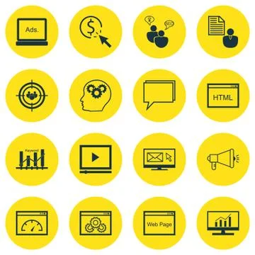 Set Of 16 Universal Editable Icons. Can Be Used For Web, Mobile And App Desig Illustrazione stock