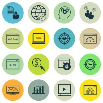 Set Of 16 Universal Editable Icons. Can Be Used For Web, Mobile And App Desig Stock Illustration