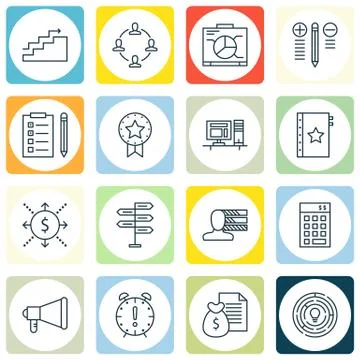 Set Of 16 Universal Editable Icons. Can Be Used For Web, Mobile And App Desig Stock Illustration