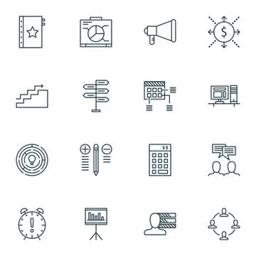 Set Of 16 Universal Editable Icons. Can Be Used For Web, Mobile And App Desig Stock Illustration