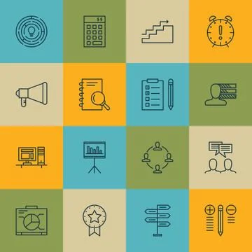 Set Of 16 Universal Editable Icons. Can Be Used For Web, Mobile And App Desig Stock Illustration