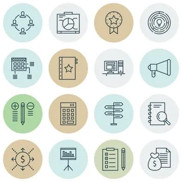 Set Of 16 Universal Editable Icons. Can Be Used For Web, Mobile And App Desig Stock Illustration