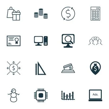Set Of 16 Universal Editable Icons. Can Be Used For Web, Mobile And App Desig Illustrazione stock