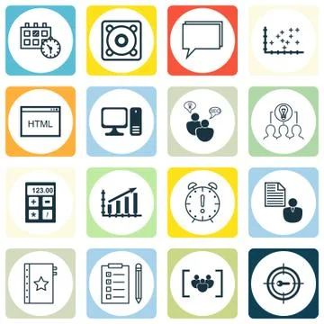 Set Of 16 Universal Editable Icons. Can Be Used For Web, Mobile And App Desig イラスト素材