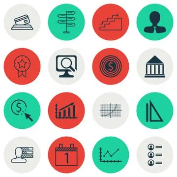 Set Of 16 Universal Editable Icons. Can Be Used For Web, Mobile And App Desig Stock Illustration