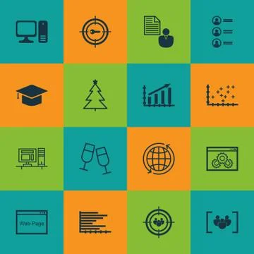 Set Of 16 Universal Editable Icons. Can Be Used For Web, Mobile And App Desig Stock Illustration
