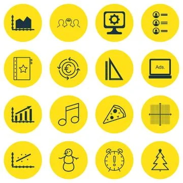 Set Of 16 Universal Editable Icons. Can Be Used For Web, Mobile And App Desig Stock Illustration