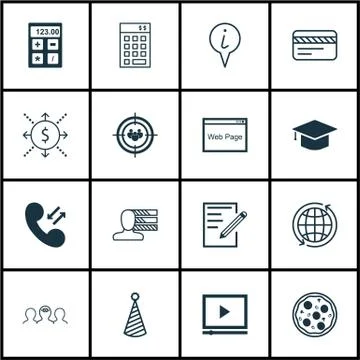 Set Of 16 Universal Editable Icons. Can Be Used For Web, Mobile And App Desig Stock Illustration