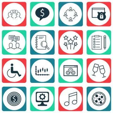 Set Of 16 Universal Editable Icons. Can Be Used For Web, Mobile And App Desig Illustrazione stock