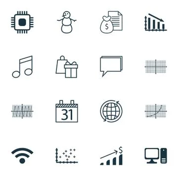 Set Of 16 Universal Editable Icons. Can Be Used For Web, Mobile And App Desig Stock Illustration