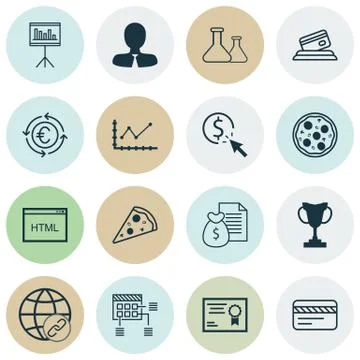 Set Of 16 Universal Editable Icons. Can Be Used For Web, Mobile And App Desig Stock Illustration