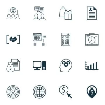 Set Of 16 Universal Editable Icons. Can Be Used For Web, Mobile And App Desig Stock Illustration