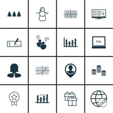 Set Of 16 Universal Editable Icons. Can Be Used For Web, Mobile And App Desig Stock Illustration