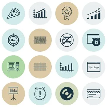 Set Of 16 Universal Editable Icons. Can Be Used For Web, Mobile And App Desig Illustrazione stock