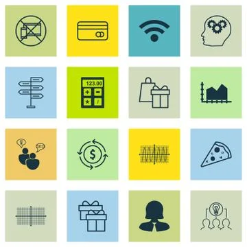 Set Of 16 Universal Editable Icons. Can Be Used For Web, Mobile And App Desig Stock Illustration