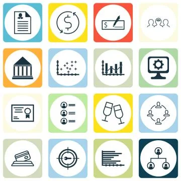 Set Of 16 Universal Editable Icons. Can Be Used For Web, Mobile And App Desig Stock Illustration