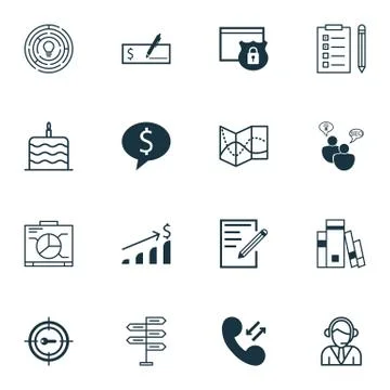 Set Of 16 Universal Editable Icons. Can Be Used For Web, Mobile And App Desig Stock Illustration