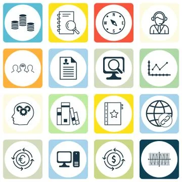 Set Of 16 Universal Editable Icons. Can Be Used For Web, Mobile And App Desig Stock Illustration