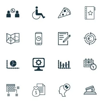 Set Of 16 Universal Editable Icons. Can Be Used For Web, Mobile And App Desig Stock Illustration