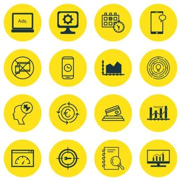 Set Of 16 Universal Editable Icons. Can Be Used For Web, Mobile And App Desig Stock Illustration