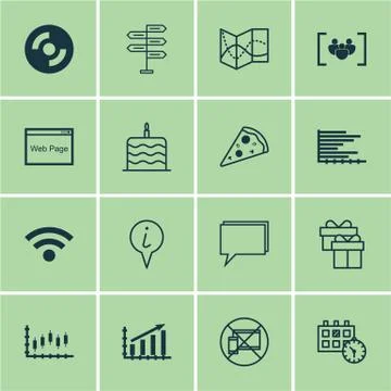 Set Of 16 Universal Editable Icons. Can Be Used For Web, Mobile And App Desig Stock Illustration