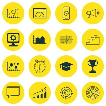 Set Of 16 Universal Editable Icons. Can Be Used For Web, Mobile And App Desig Stock Illustration
