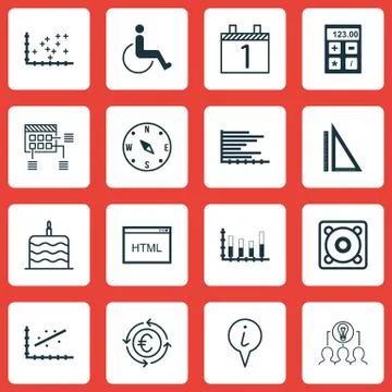 Set Of 16 Universal Editable Icons. Can Be Used For Web, Mobile And App Desig Stock Illustration
